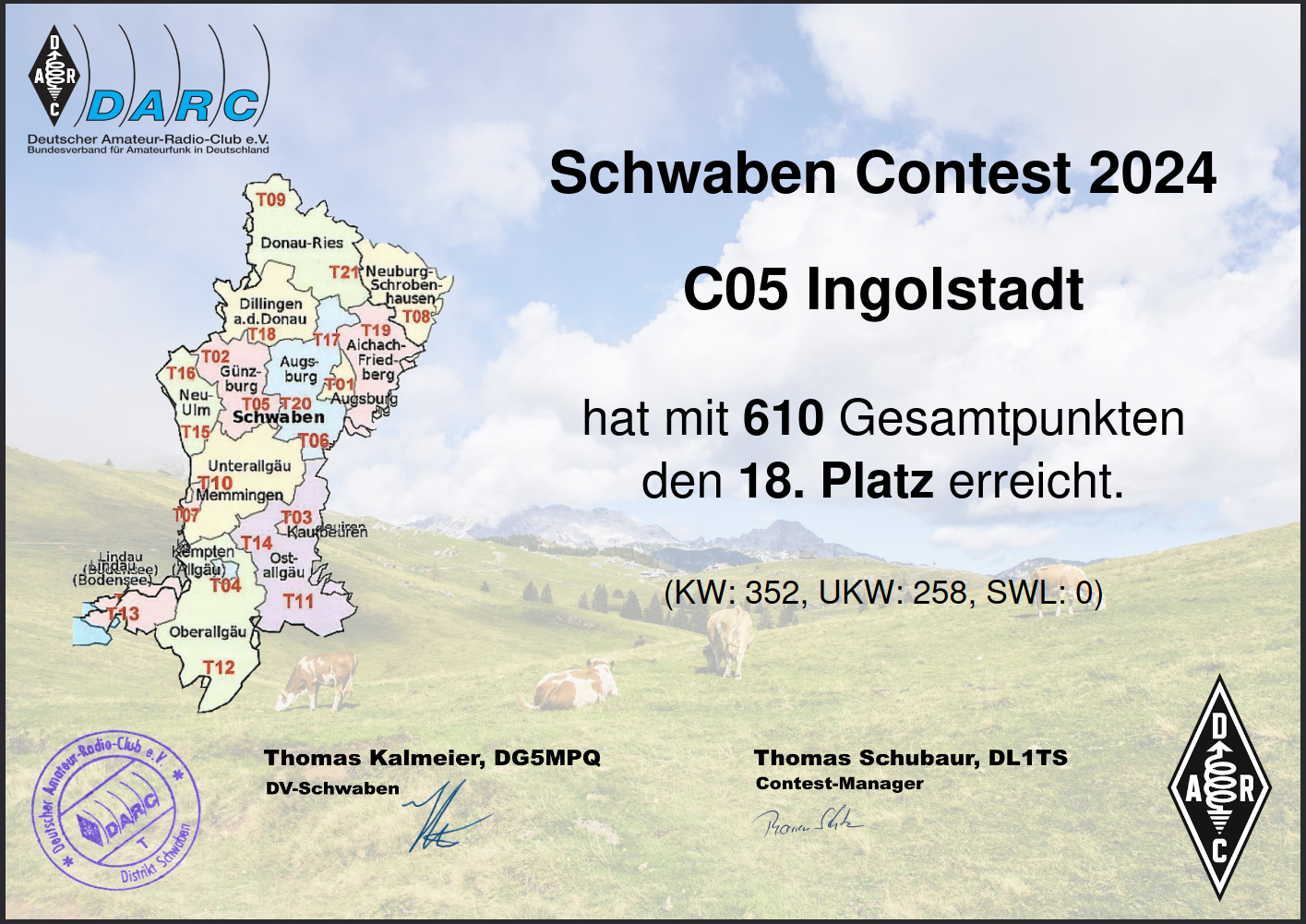 Urkunde vom Schwabenkontest OV:C05 Ingolstadt 2024